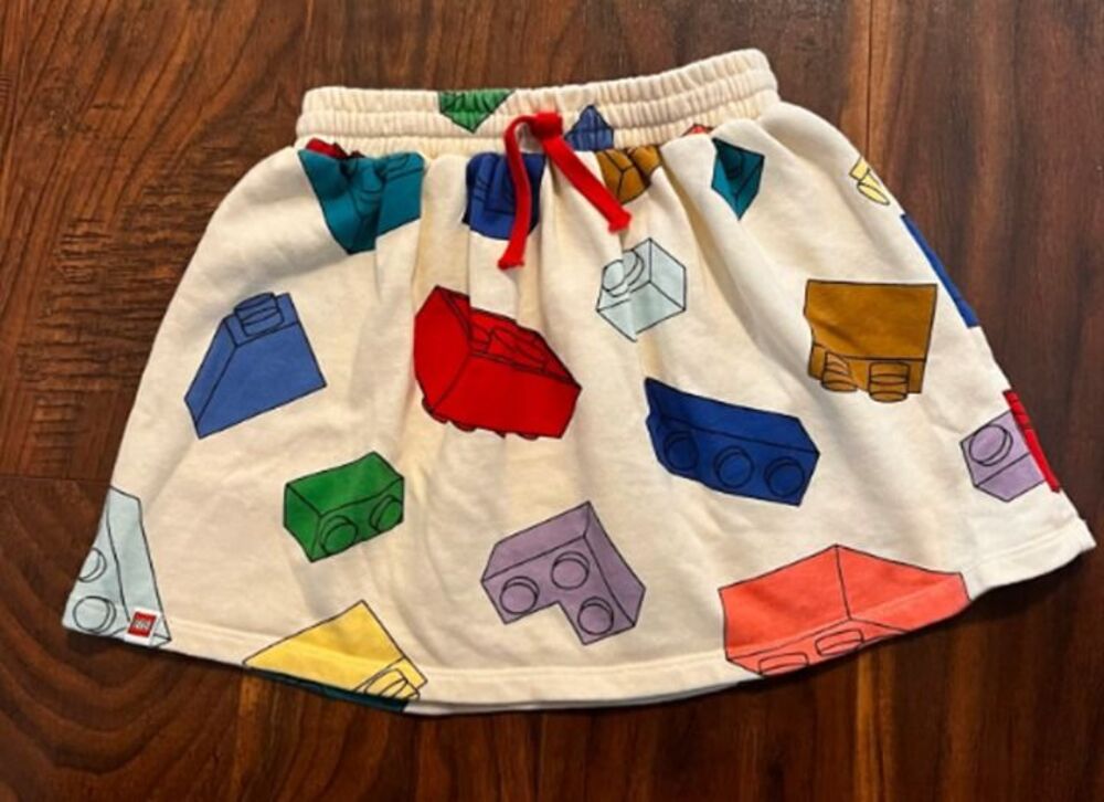 H&M x LEGO Bricks Girl's terry sweatshirt knit elastic purple red skirt 5T 6